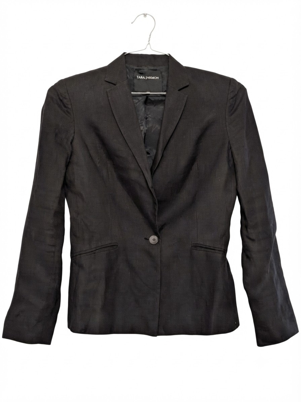 Tara Jarmon Women's Black Single-Button Linen Blazer Sz 36 US 4 Paris Minimalist